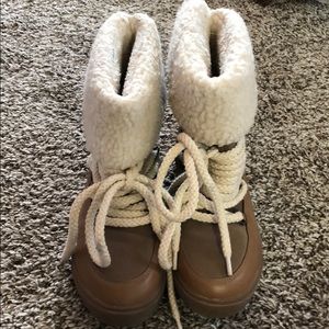 Lace up faux fur booties